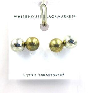 White House Black Market Double Ball Stud Earrings set 1 gold & 1 silver tone NW